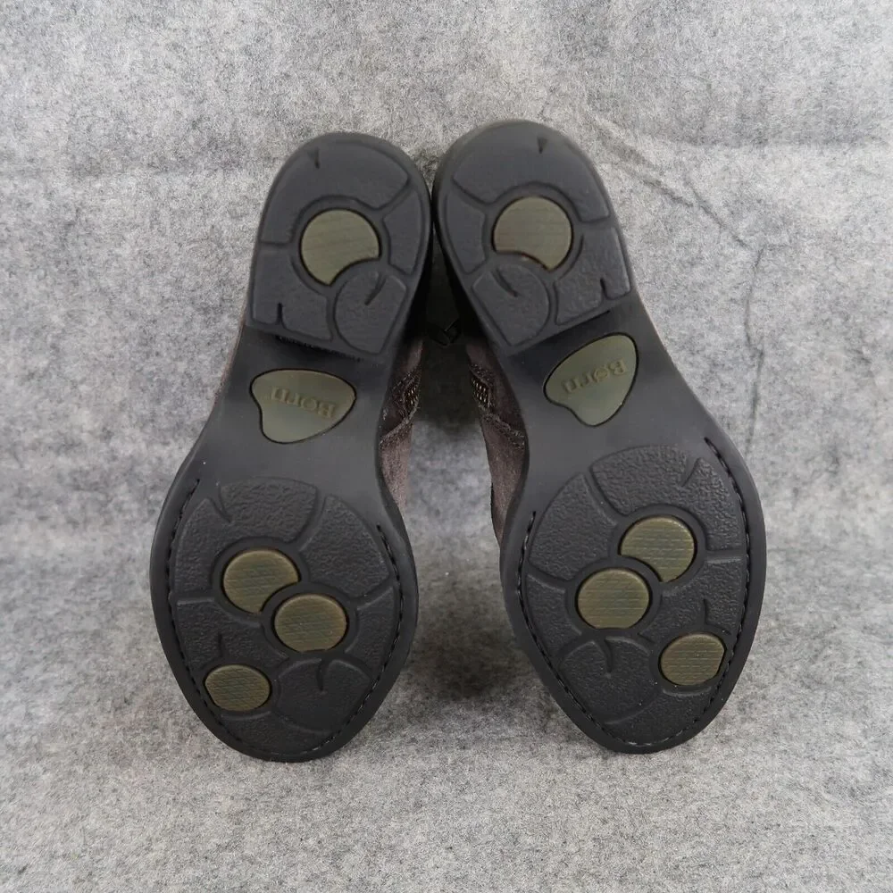 Born Shoes Womens 5.5 Booties Leather Casual Fashion Adia Moto Gray Block Heel